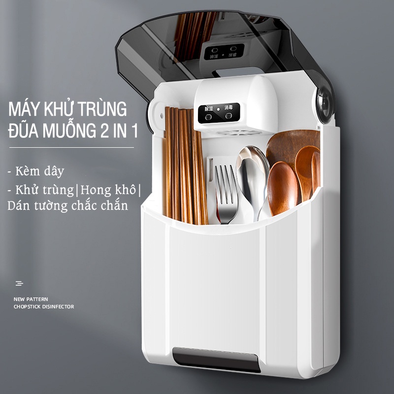 Máy Sấy Và Khử Khuẩn Đũa Thìa Treo Tường 2in1 Bằng Tia UV ,Hộp đựng đũa thìa có SẤY KHÔ và KHỬ TRÙNG bằng tia UV, Hộp sấy và khử khuẩn đũa thìa bằng , giá cắm đũa thìa treo tường nhà bếp hàng cao cấp BH 12 THÁNG