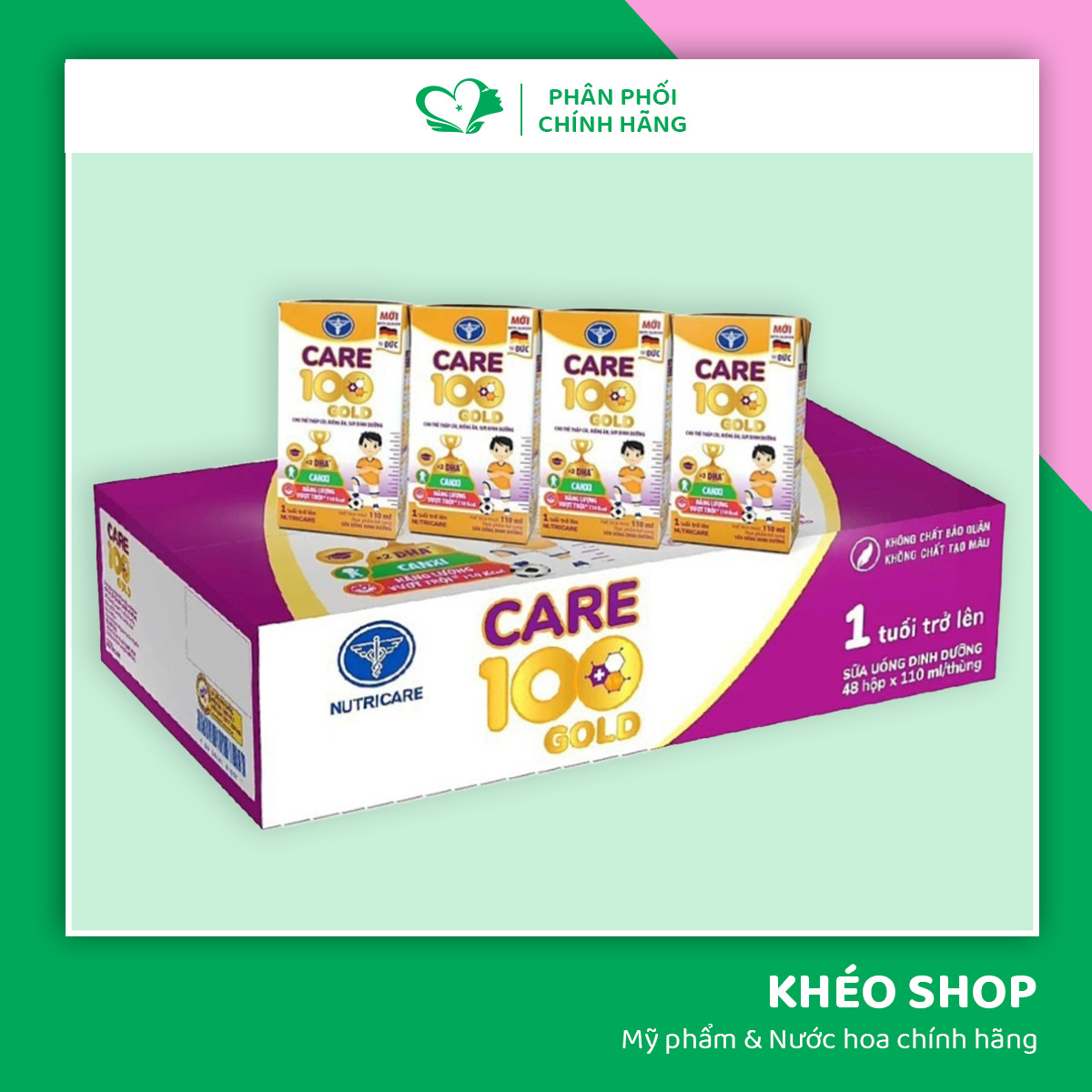 [Thùng 48 Hộp x 110ml] Sữa Pha Sẵn CARE 100 GOLD Nutricare Dinh Dưỡng Cho Bé Từ 1-10 Tuổi