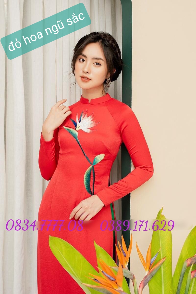 ÁO DÀI TRUYỀN THỐNG THÊU HOA LỤA TÂY THI CAO CẤP KÈM ẢNH THẬT ĐỦ SIZE