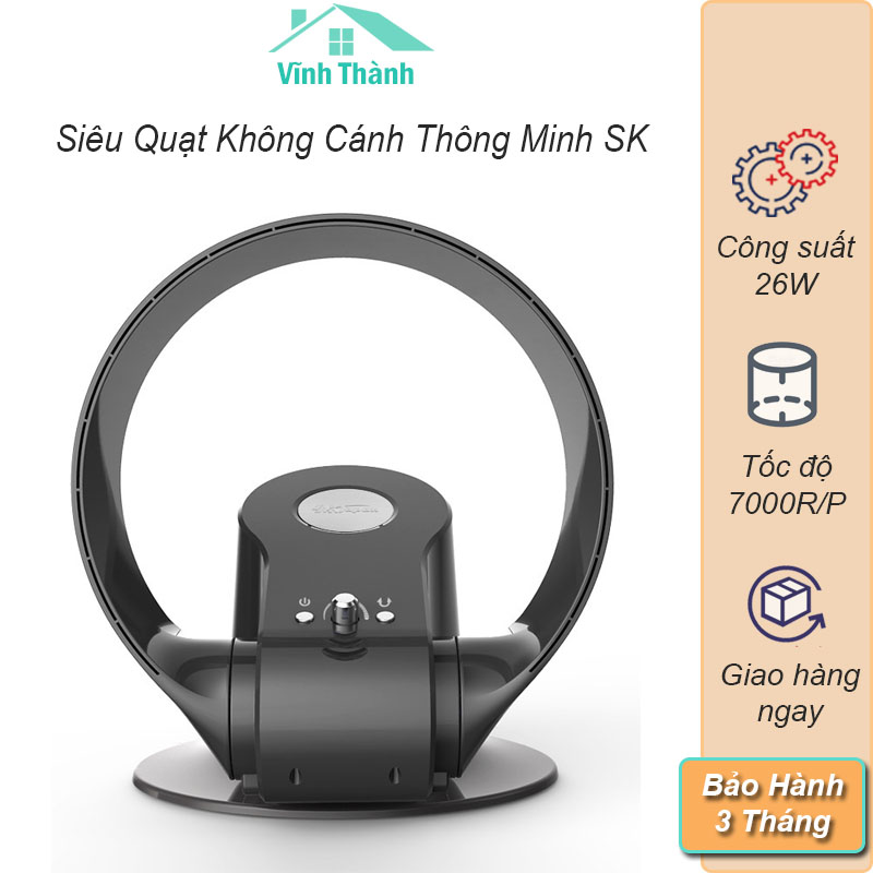 Quạt không cánh thông minh sk siêu mát - quạt treo tường để bàn nhỏ gọn an toàn công suất 26w