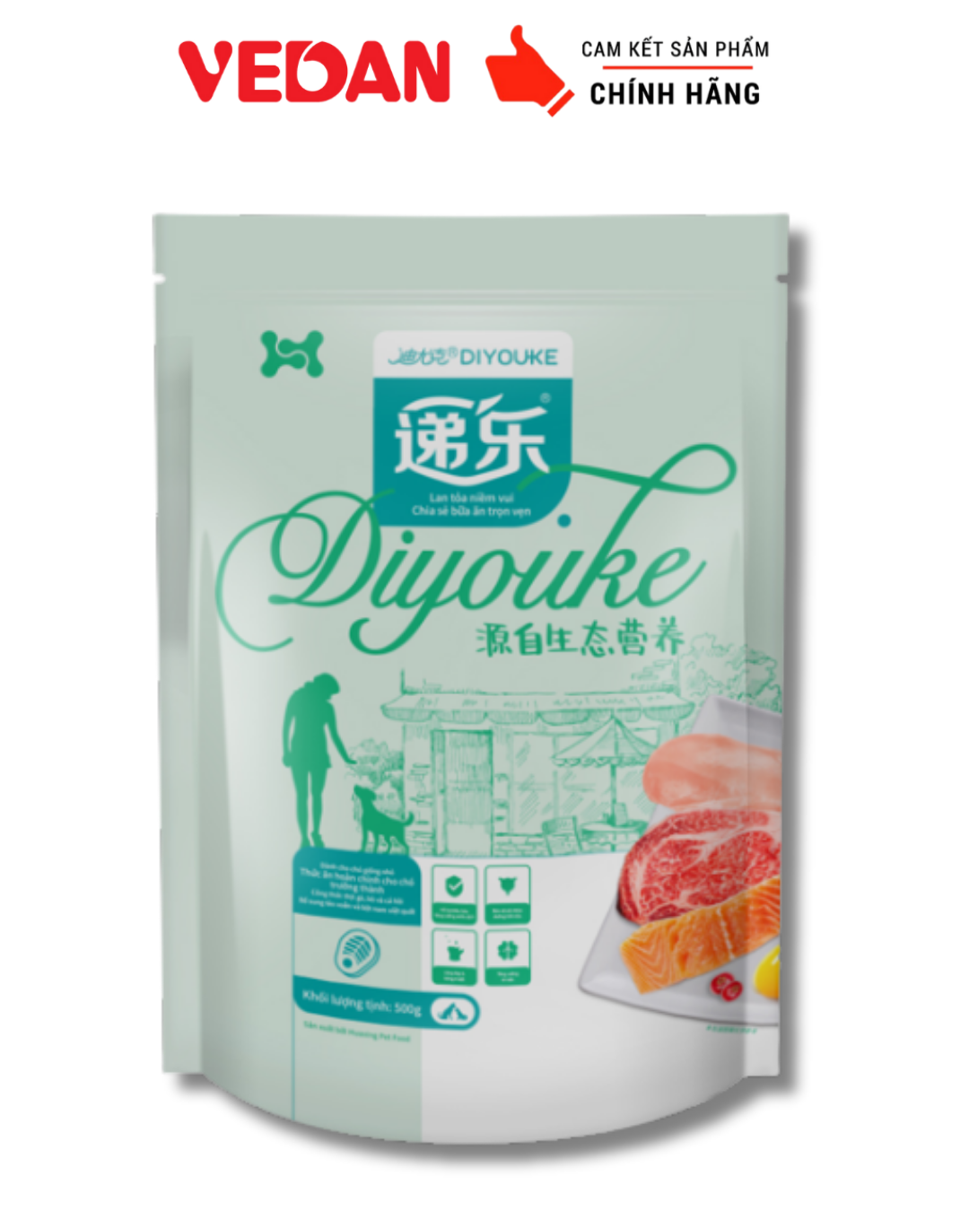 Thức Ăn Hoàn Chỉnh Cho Chó DIYOUKE Vị Gà Tươi, Thịt Bò  Cá Hồi 500g