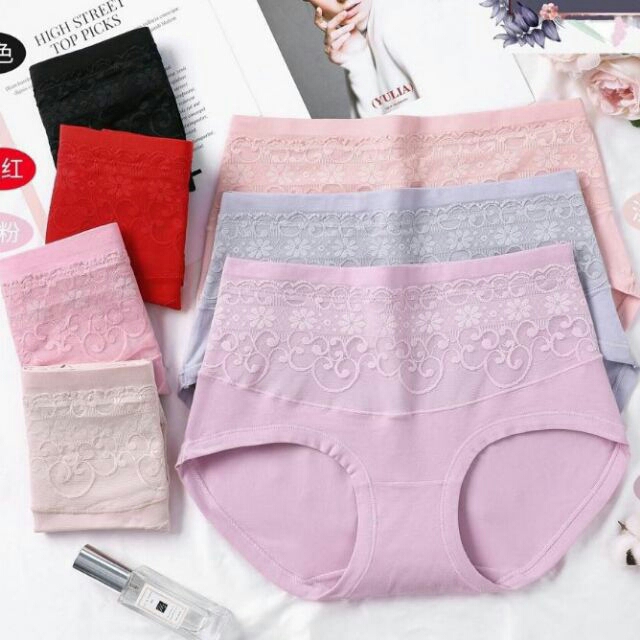 Quần lót cho người béo-set 5 quần cotton cạp cao form to 50-68kg