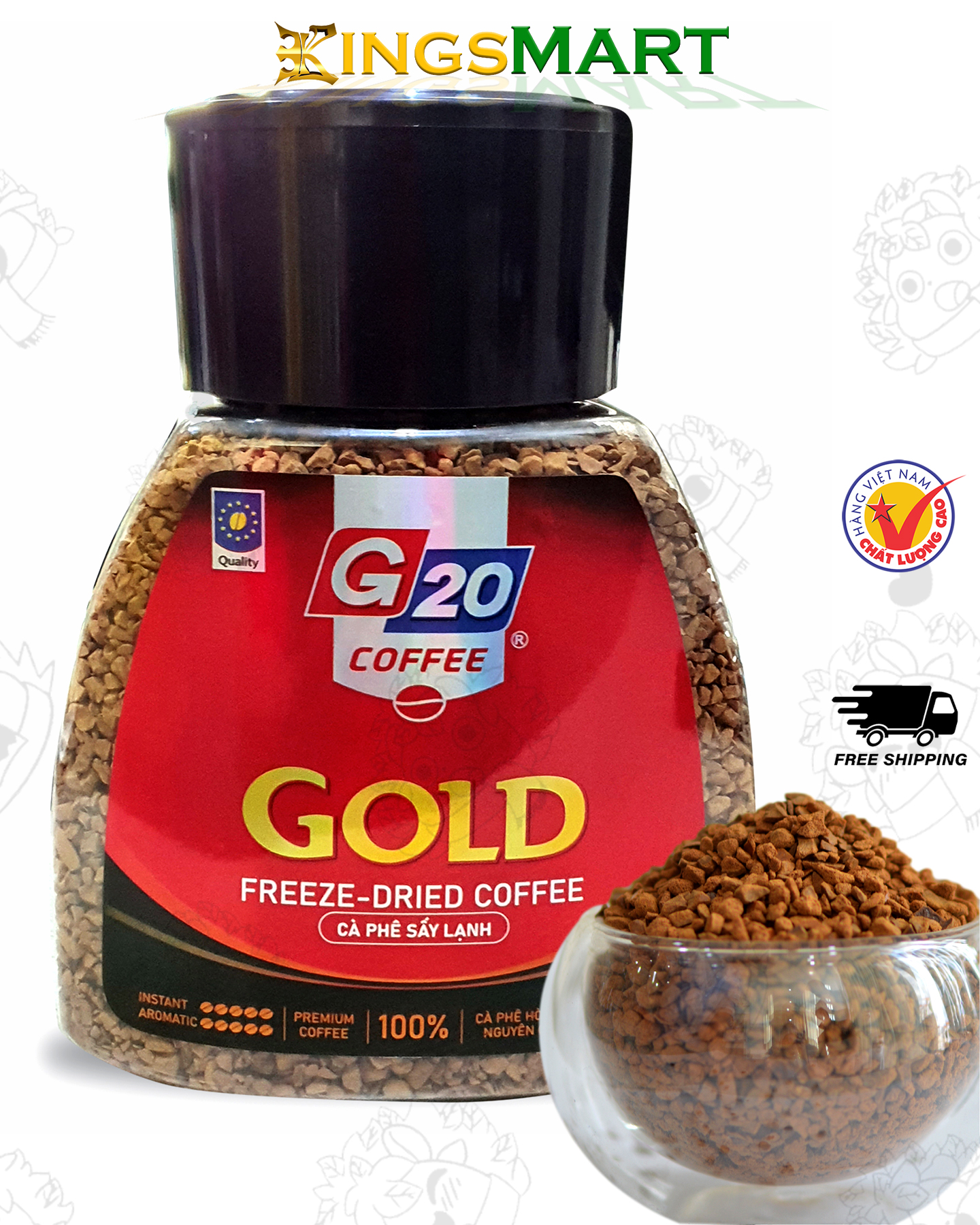 Cà Phê Sấy Lạnh Tinh Thể Nguyên Chất GOLD Hũ 180G Thương Hiệu G20 COFFEE