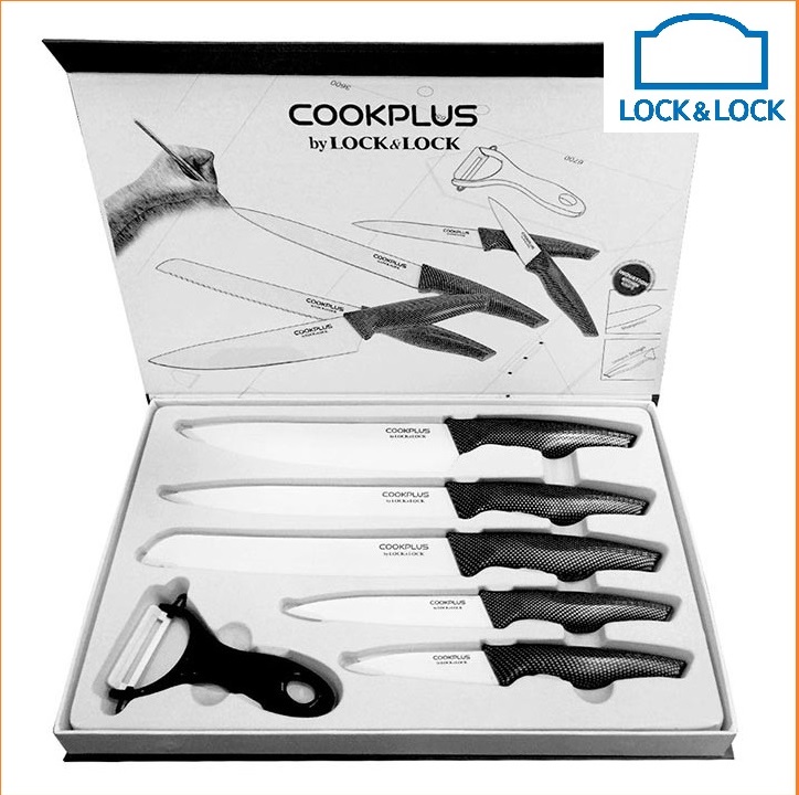Bộ dao Lock & Lock 6 món Cook Plus [ CKK101S01 ] - bộ dao thép tráng men Ceramic chống gỉ sét