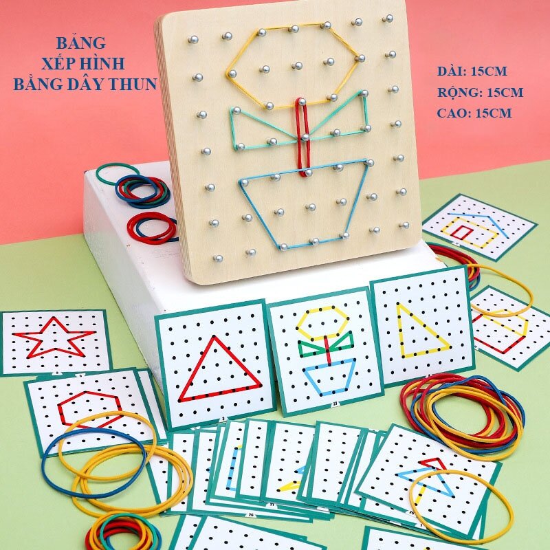 Đồ chơi xếp hình dây thun vào bảng với thẻ gợi ý giáo dục nhận thức sớm  montessori cho trẻ  Lazadavn