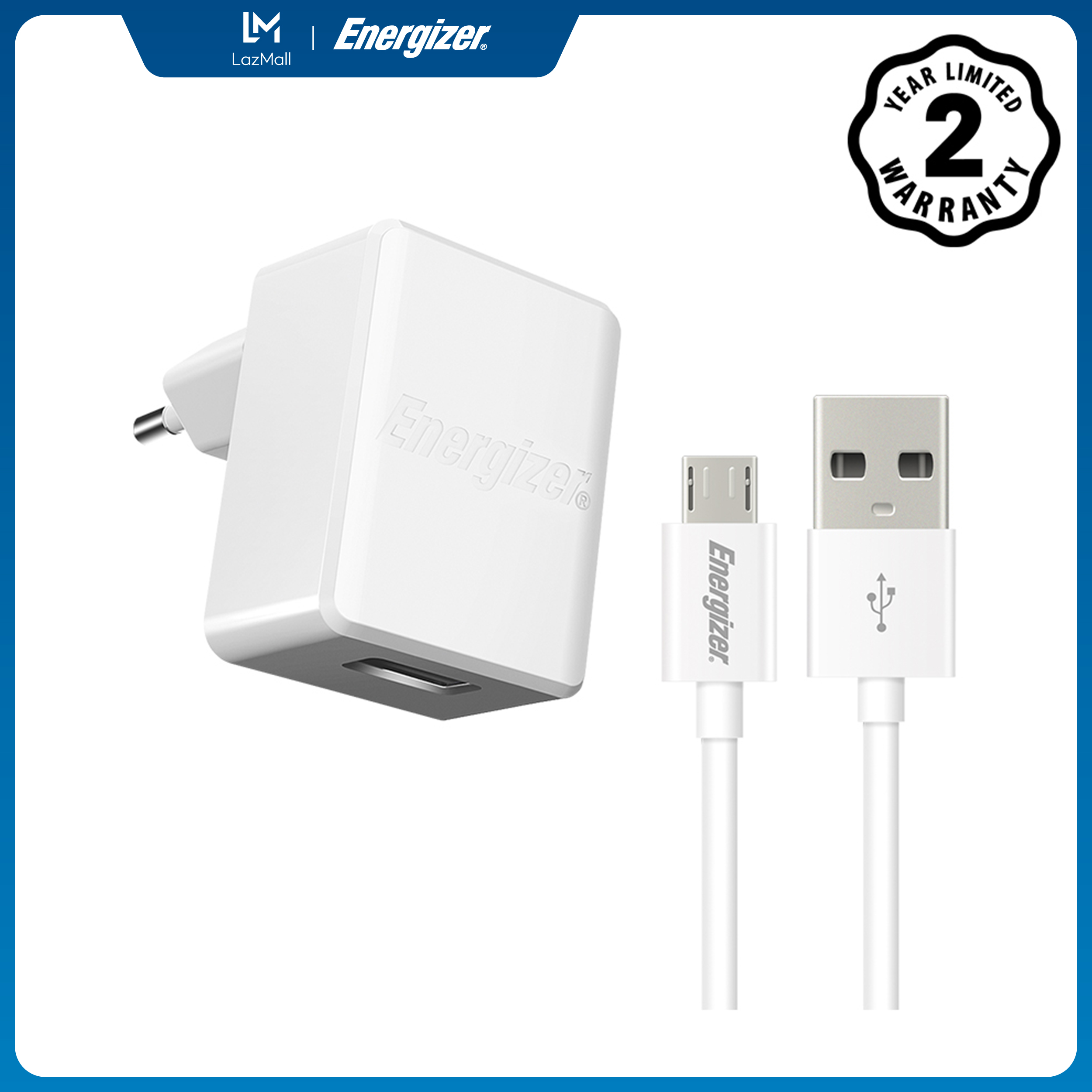 Sạc energizer qc2.0 màu trắng kèm cáp microusb - acw1qeuhmc3