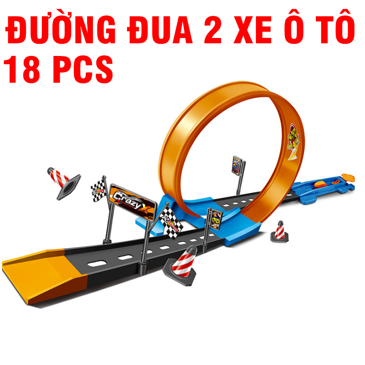 Đường đua xe ô tô gồm 18 chi tiết và 2 xe ô tô đồ chơi trẻ em bằng nhựa