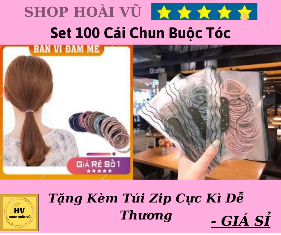 [HCM]Set 100 Cái Chun Buộc Tóc Tặng Kèm Túi Zip Cực Kì Dễ Thương