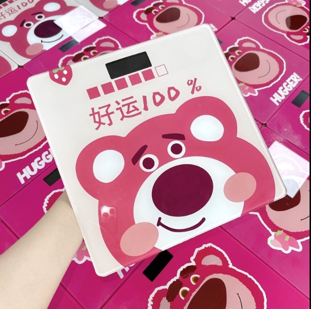 Cân điện tử sức khoẻ hình gấu hồng cute - cân hình gấu dâu losto theo dõi cân nặng gia đình độ chính xác cao tặng kèm pin - cân điện tử gấu dâu - cân gấu hồng cute