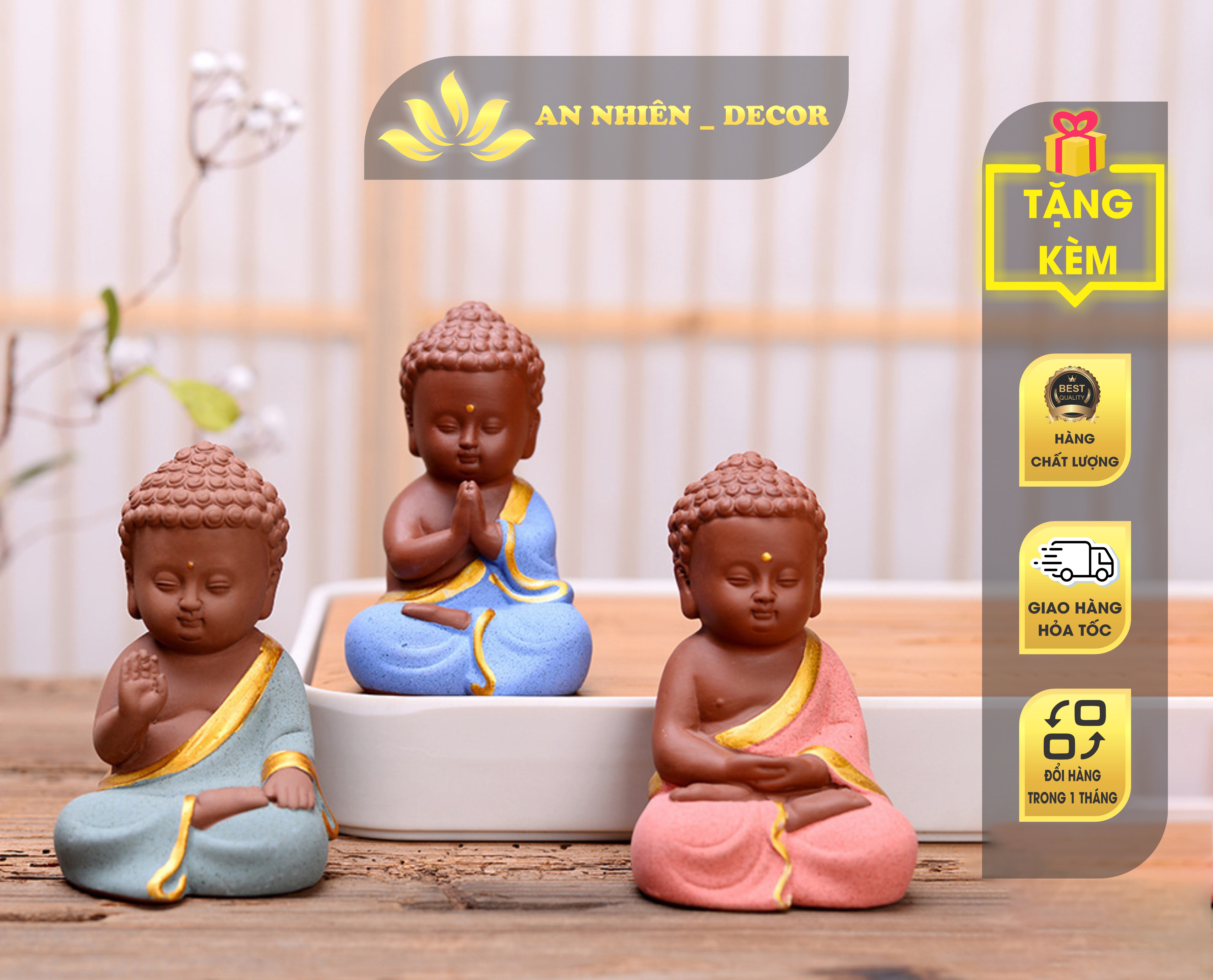 Tượng Phật Thích Ca Gốm Sứ Trang Trí Góc Làm Việc, phòng khách, bàn trà, tiểu cảnh, bể cá Siêu dễ thương