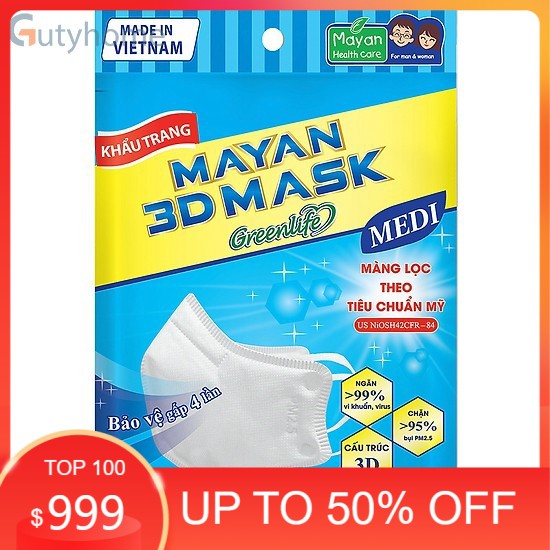 HỘP 50 CÁI HCMKhẩu Trang Mayan 3D Mask Medi PM2.5 Người lớn 5 chiếc túi