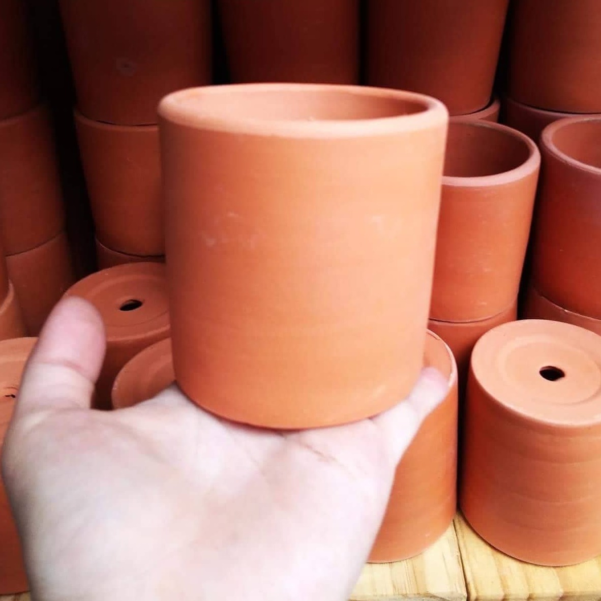 [HCM]Chậu đất nung trụ nhỏ 9x9 (KÈM DĨA LÓT) hình trụ trồng sen đá xương rồng
