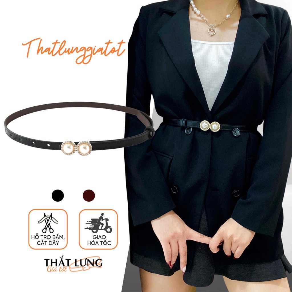 Thắt lưng mảnh bản nhỏ đính hạt belt váy da xinh bản 1.3cm TL408 - Thắt Lưng Giá Tốt