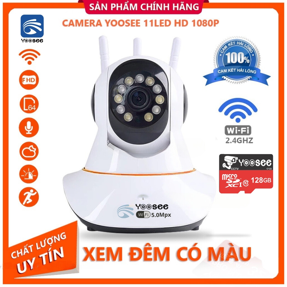 [HÀNG XỊN - FREESHIP] Camera wifi yoosee fullhd 1920 x 1080P 3 râu, camera wifi giám sát lắp trong nhà ban đêm có hồng ngoại xoay 360 độ, phát hiện chuyển động di chuyển theo người, camera đàm thoại 2 chiều ghi âm
