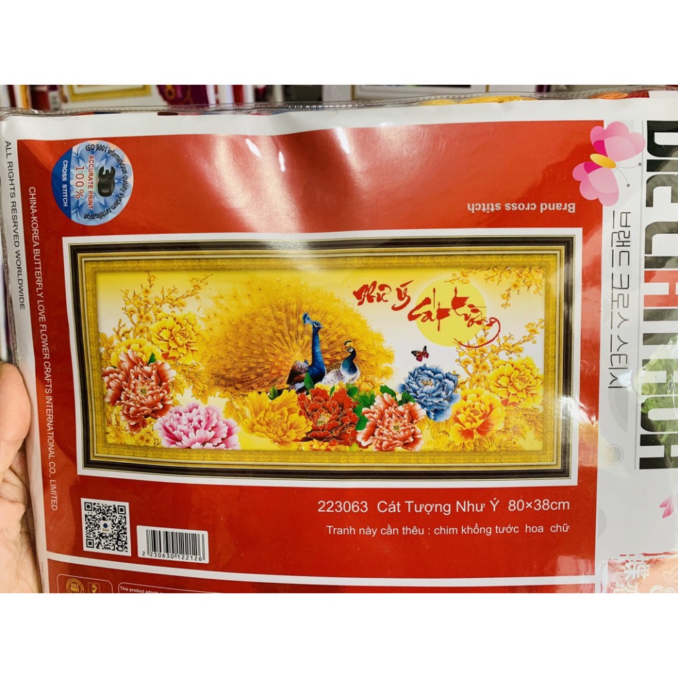 [HCM]Tranh thêu chữ thập công vàng cát tường như ý 223063 - kích thước 80 * 38
