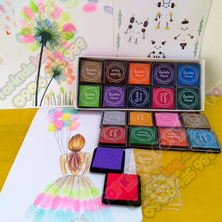 Màu Vẽ Vân Tay An Toàn Cho Bé Bộ 20 Màu Tặng 5 Tranh Dễ Thương