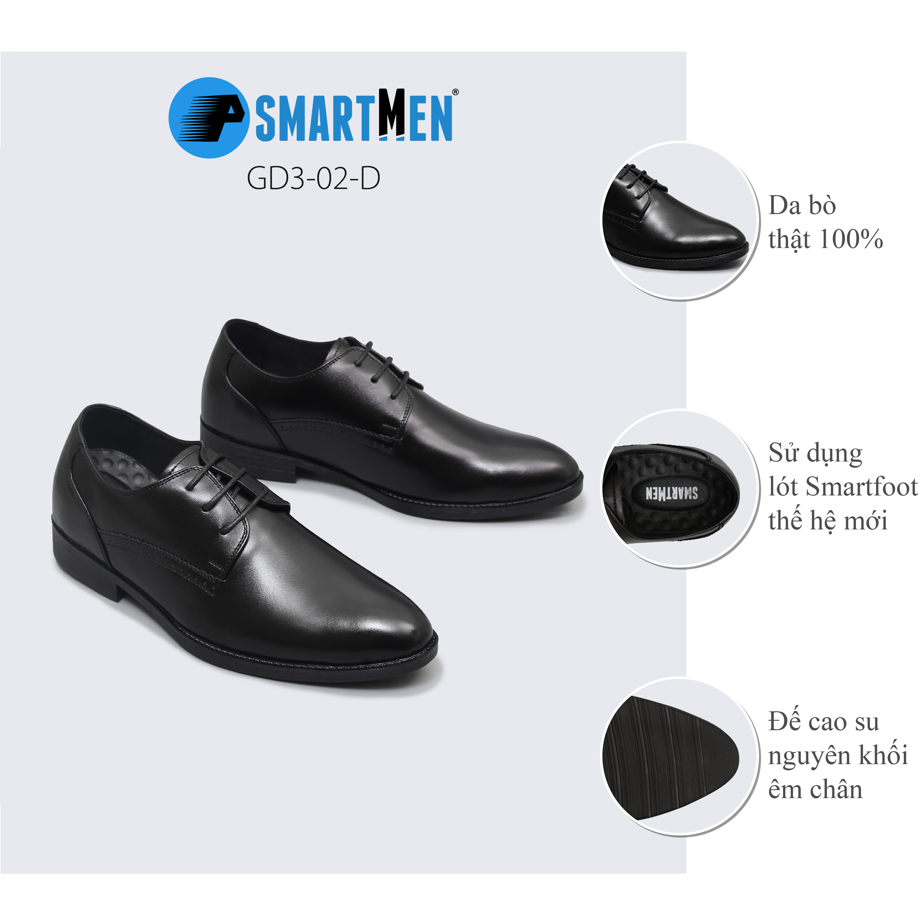 Giày công sở tăng chiều cao smartmen gd3-02 đen