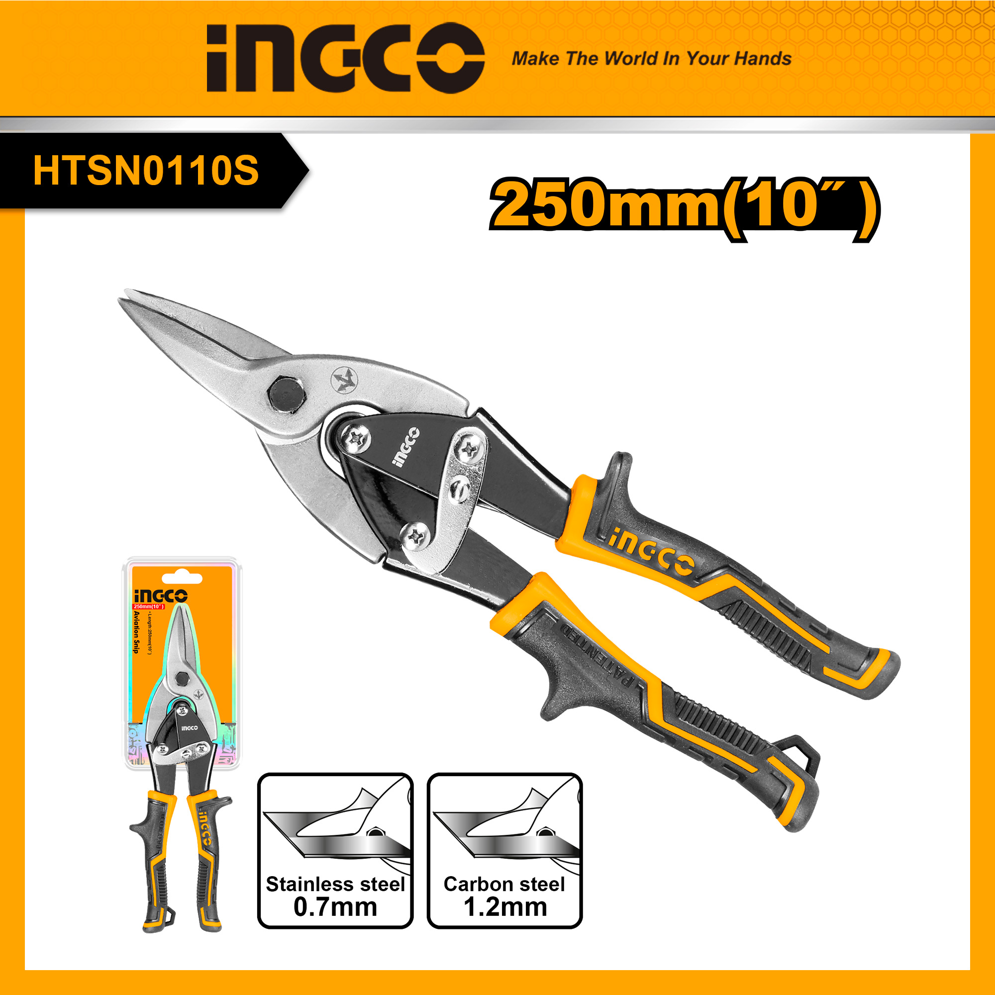 Ingco kéo cắt tole thép carbon thép không gỉ cr-v cắt kìm htsn0110s