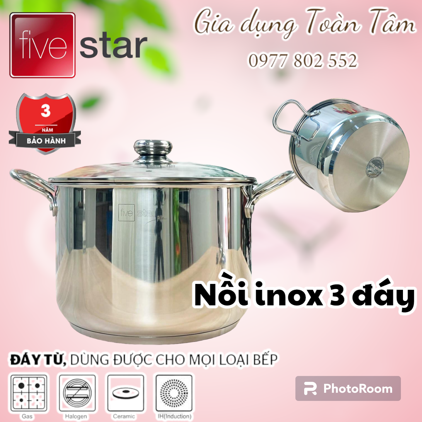 Nồi inox fivestar 3 đáy size 16, 18, 20, 24, 26, 28, 30, 32, 36 cm