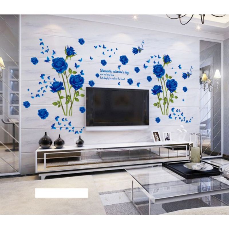Decal dán tường hoa hồng xanh sẵn keo dán