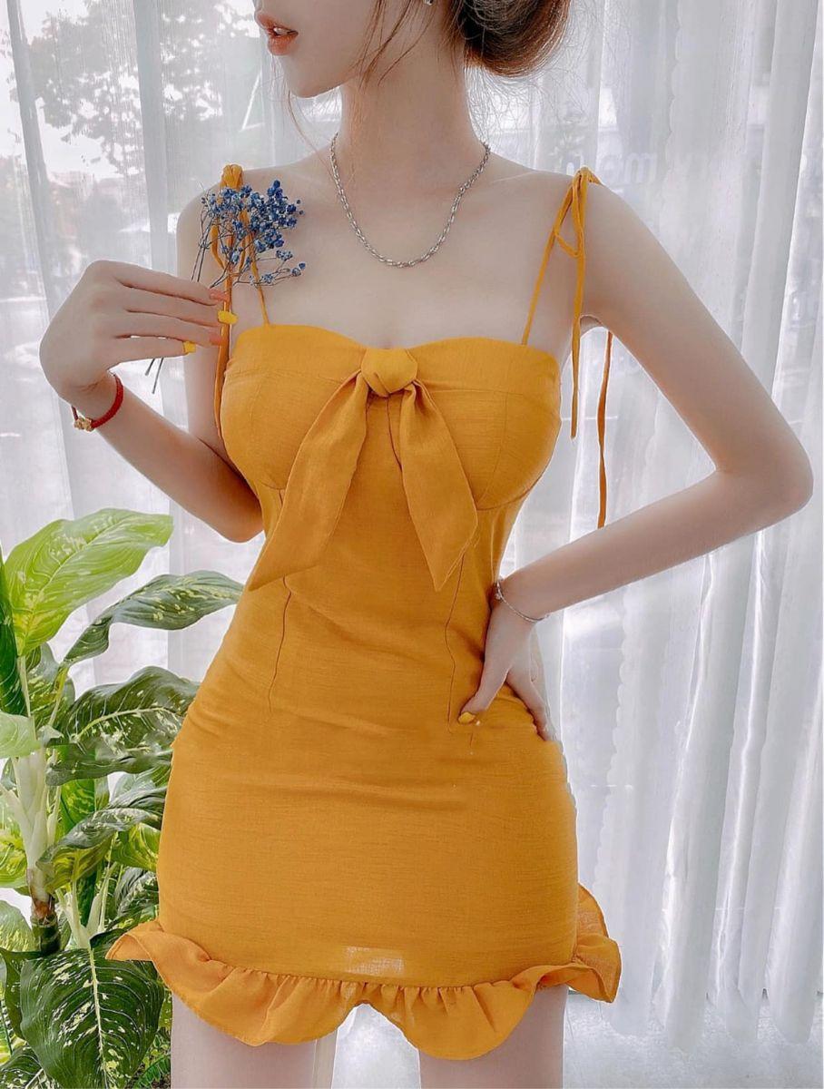 ĐẦM 2 DÂY ĐUÔI CÁ THẮT NƠ TRƯỚC NGỰC