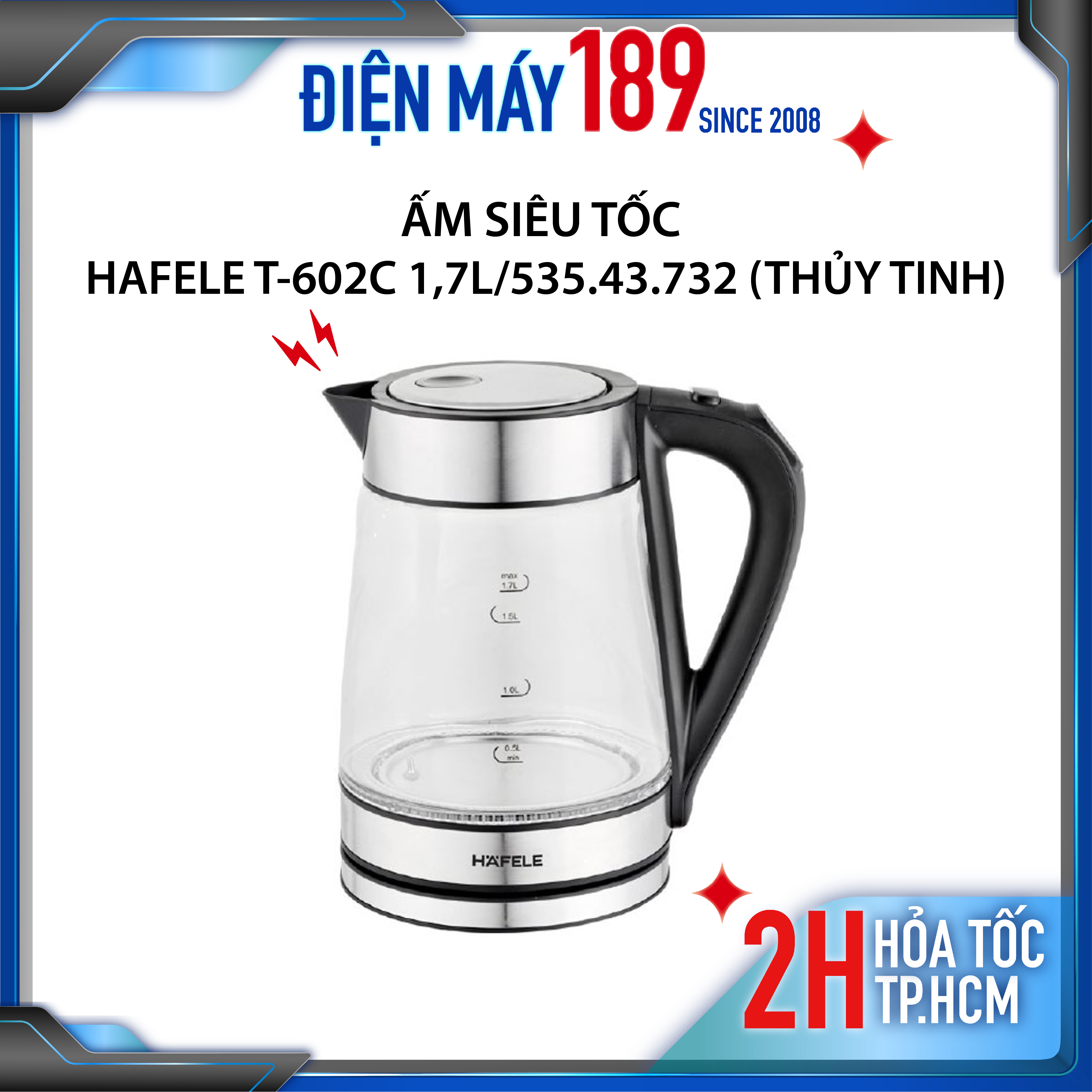 Ấm siêu tốc thủy tinh hafele t-602c 1,7l - lưới lọc cặn - công nghệ đức - hàng chính hãng - bảo hành 12 tháng