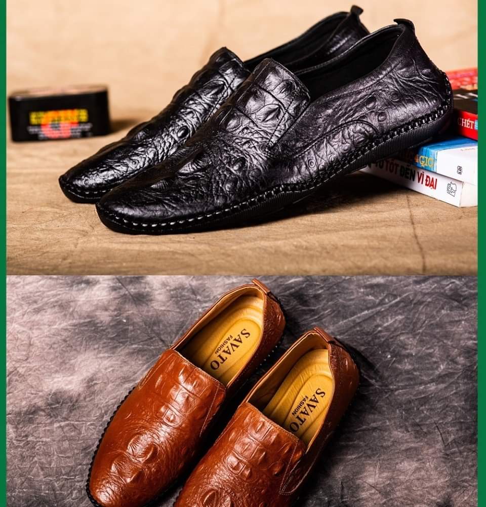[ Hàng Xỉ Xả Kho ] Giày Lười Da Nam-Da Bò Dập Vân Cá Sấu Nổi Đẹp 2020 Full Size 38 Đến 43 – NP SHOP | Tặng kèm đón gót trị giá 39k| Hàng Chất Lượng - Đế Mềm Chống Trượt - Thoáng Khí - Dễ Phối Đồ