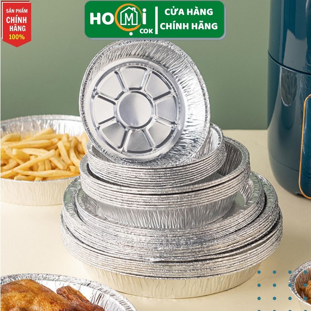 Khay giấy bạc lót nồi chiên không dầu set 10 khay nướng bạc, giấy bạc nướng thức ăn dường kinh 18cm