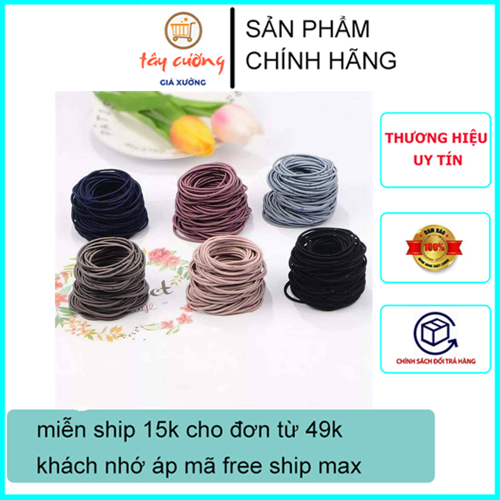 Set 100 dây thun cột tóc đơn giản, thun cột tóc có hộp đựng