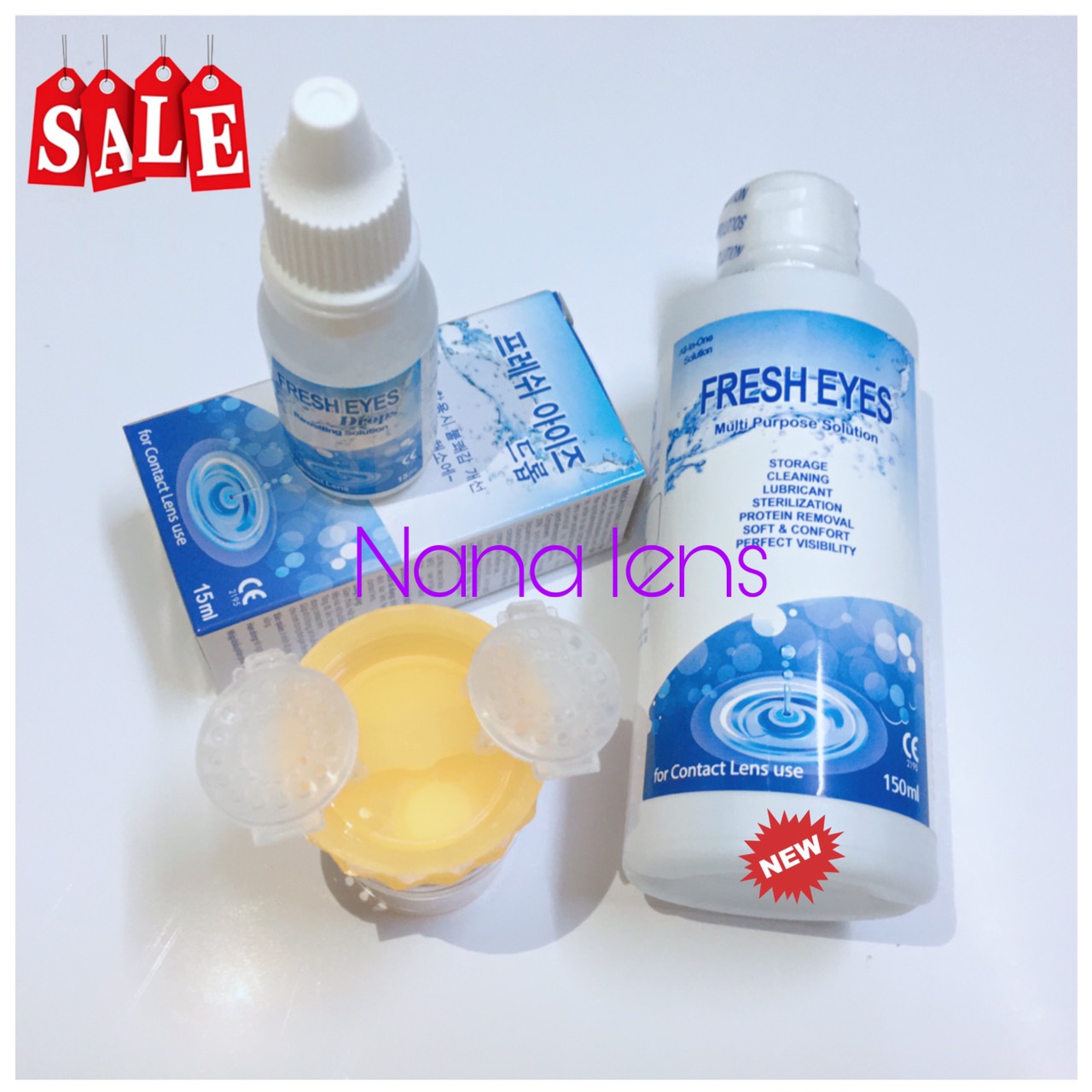 ( Siêu tiết kiệm) Combo nước ngâm lens - nhỏ mắt -cốc rửa lens