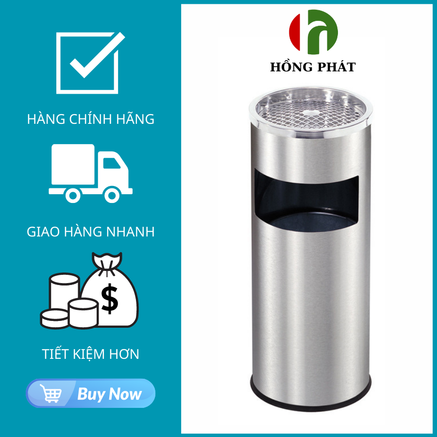 Thùng rác inox có gạt tàn, thùng rác inox cao cấp - vhp-ys-hpb-40s