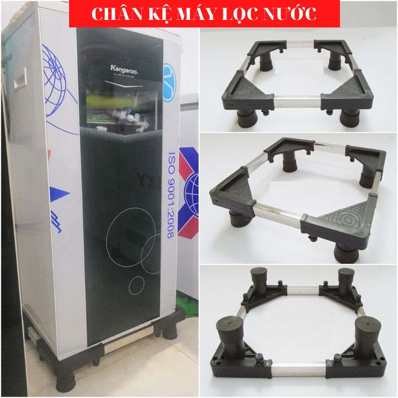 Chân kê máy lọc nước cao cấp thanh inox đáy nan hoa đa năng 34- 46 cm chống rung lắc