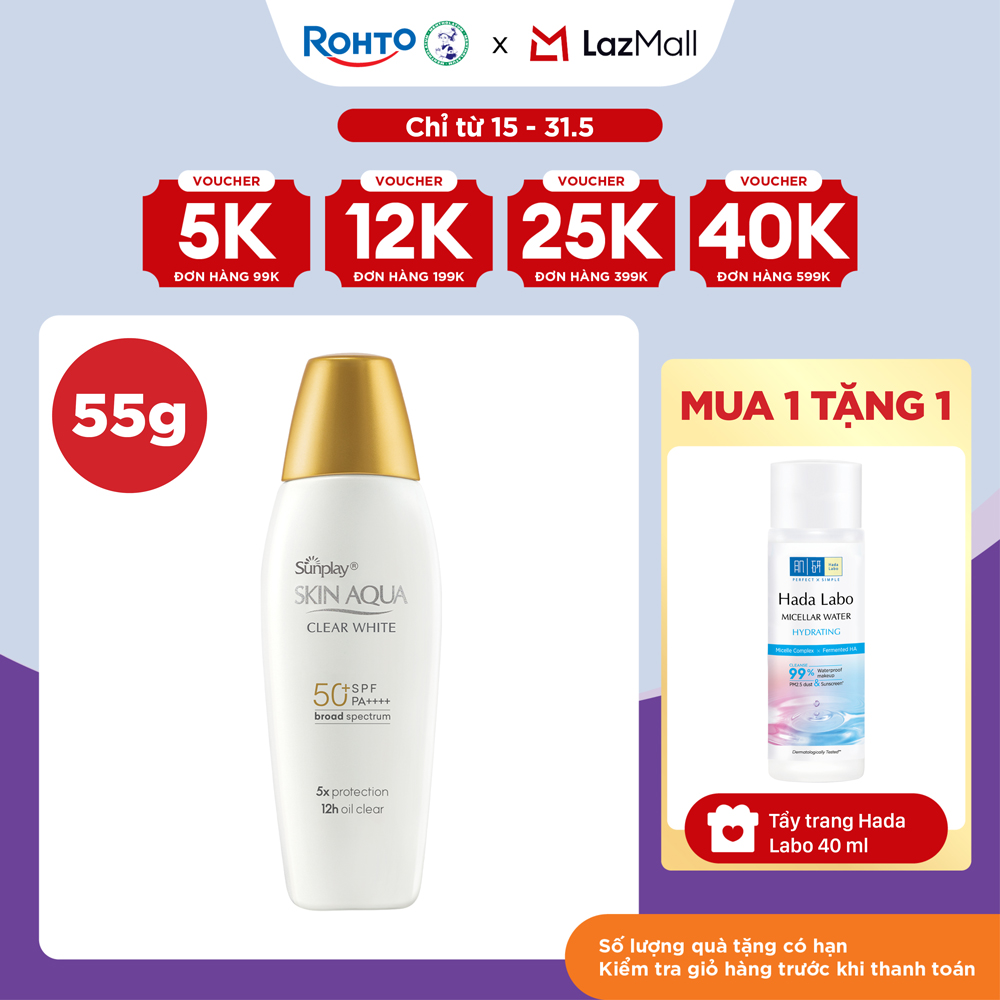 Kem chống nắng Skin Aqua dưỡng trắng, kiểm dầu, dùng hàng ngày dạng sữa Sunplay Skin Aqua Clear White Eco Việt Nam SPF50, PA++++ 55g