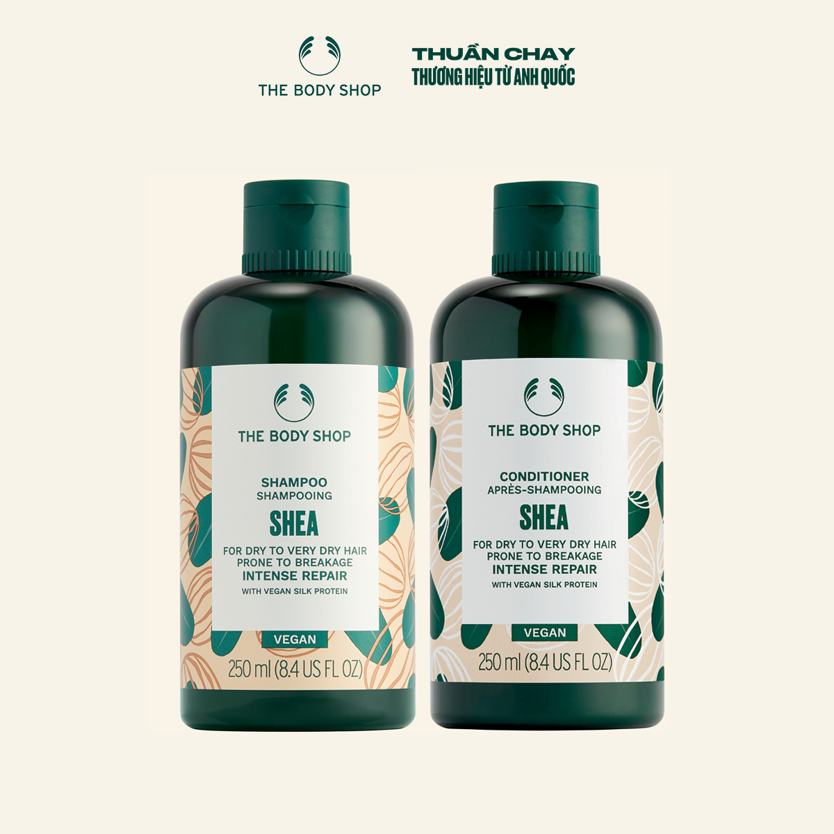 Combo Dầu Gội & Dầu Xả Bơ Hạt Mỡ Cho Tóc Hư Tổn Shea Shampoo & Conditioner 250ml The Body Shop