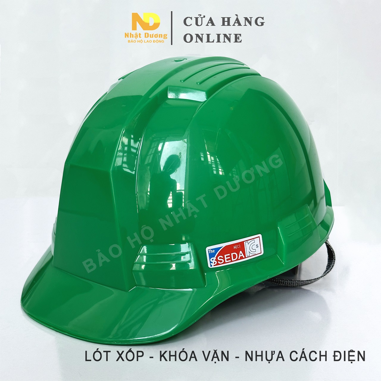 Mũ bảo hộ lao động khóa vặn màu xanh lá HPS4 có lót xốp chống nóng, Nón bảo hộ lao động Nhật Dương cho công trình