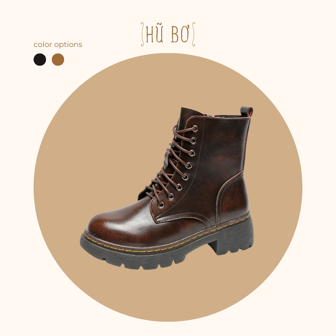 Combat boots - Boots da bò nữ phong cách vintage, retro