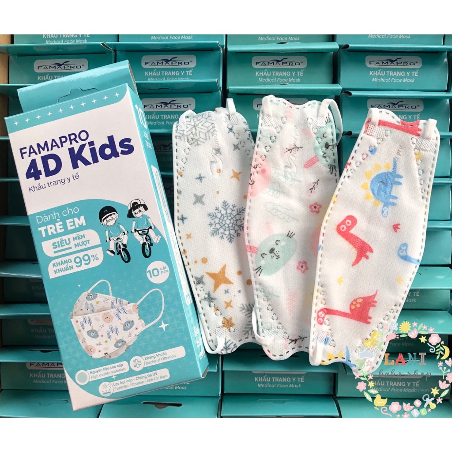 [CHÍNH HÃNG - HỘP 10 CÁI] Khẩu trang y tế 4D kháng khuẩn Nam Anh FAMAPRO cao cấp dành cho trẻ em