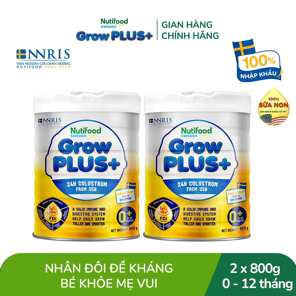 Bộ 2 Sữa Bột Nutifood GrowPLUS+ Sữa Non - Hỗ Trợ Tăng Cường Đề Kháng 800g - 0-12 Tháng Tuổi - Tăng Cường Hệ Miễn Dịch, Tiêu Hóa Tốt (Lon 800g)