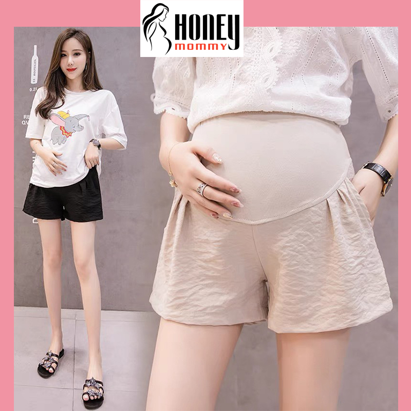 Quần đùi bầu, quần sooc bầu chất đũi mát có chun chỉnh bụng hx4606 honey mommy