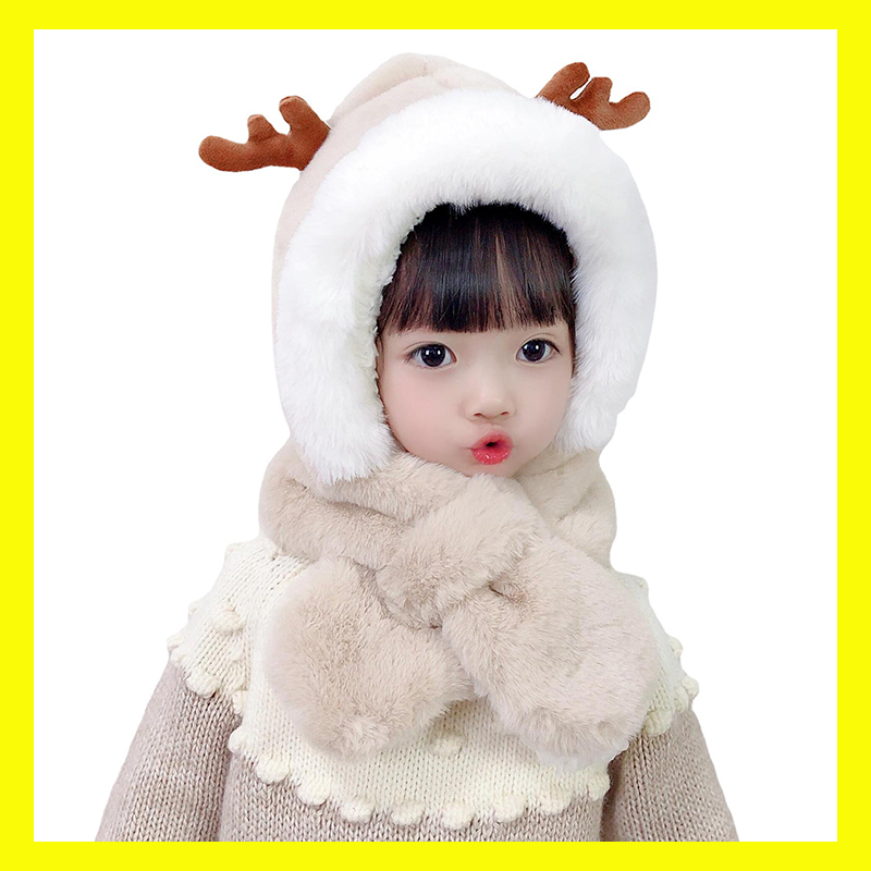 Mũ len cho bé lót lông sừng hươu kèm khăn phong cách hàn quốc rất dễ thương – Mũ len cho bé gái