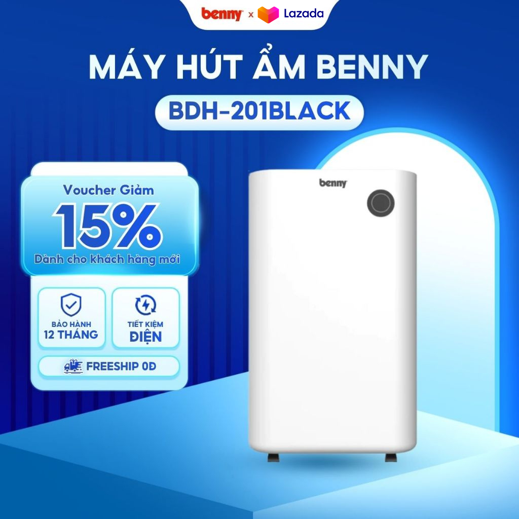 Máy hút ẩm Benny BDH-201BLACK tích hợp lọc không khí, Nhập khẩu Malaysia công suất hút ẩm 20l/ ngày hút ẩm nhanh, tiết k