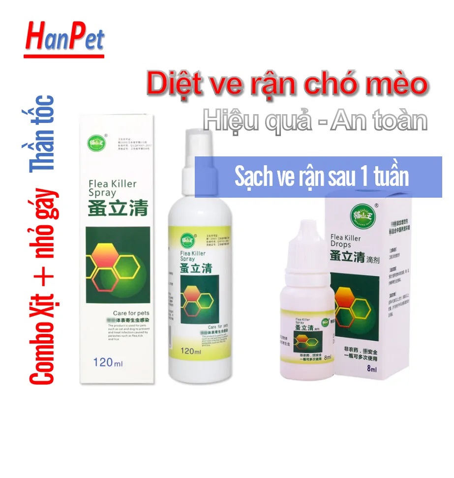 Hanpet - (Thần tốc) ve, rận, bọ chét trên chó, mèo NỘI ĐỊA TRUNG dùng cho mọi loại chó mèo