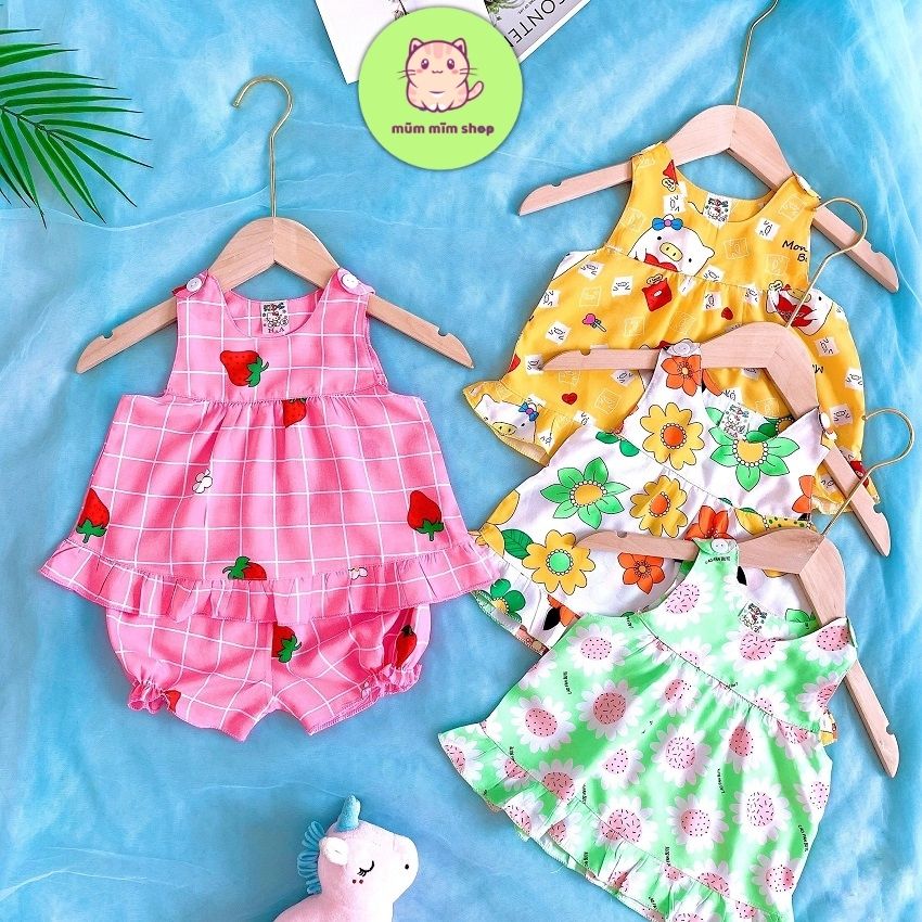 [FREESHIP+QUÀ 10k Đồ Bộ Ngắn Tay CHUBBY BABY Xinh Xắn Vải Tôn Lanh Mát Mịn Cho Bé Gái 4-14kg + Hỗ Trợ Phí Ship Trên Giá