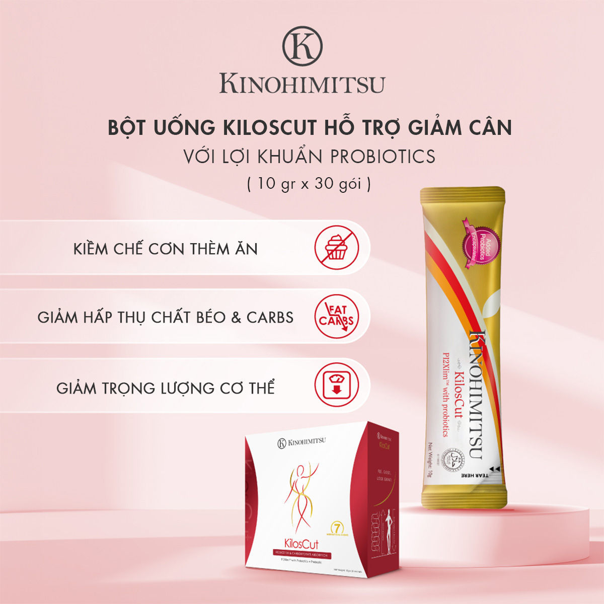 Bột uống hỗ trợ giảm cân cao cấp Kiloscut Kinohimisu - ngăn chặn hấp thụ chất béo hiệu quả 10g x 30 gói