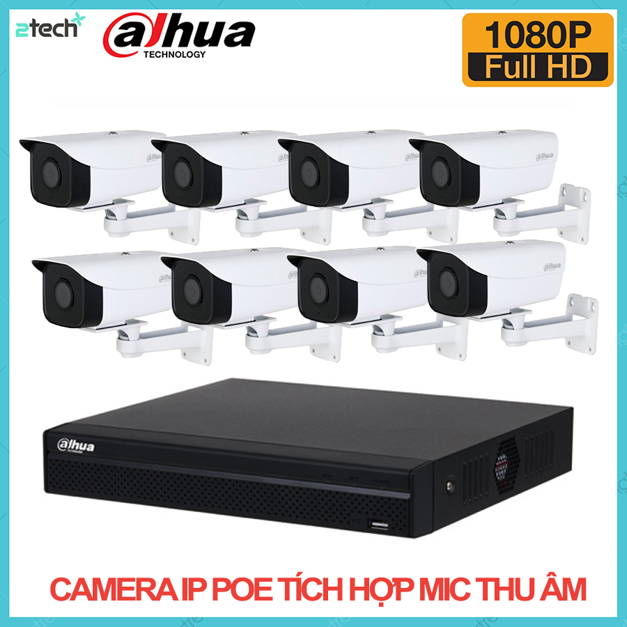 Bộ Camera IP PoE 8 Dahua 2MP Full HD 1080P Tích Hợp Mic Thu Âm