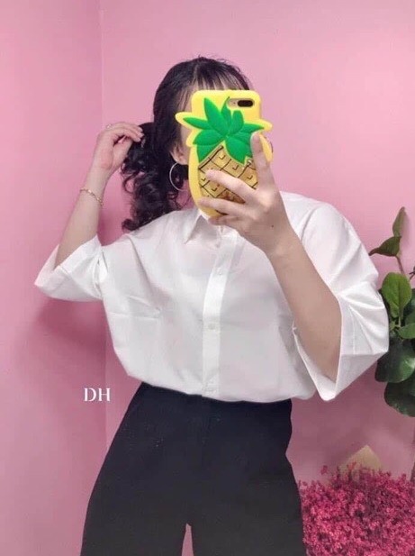 Áo Sơ Mi Trắng Tay Lỡ Unisex chất vải Lụa mềm mịn, không nhăn