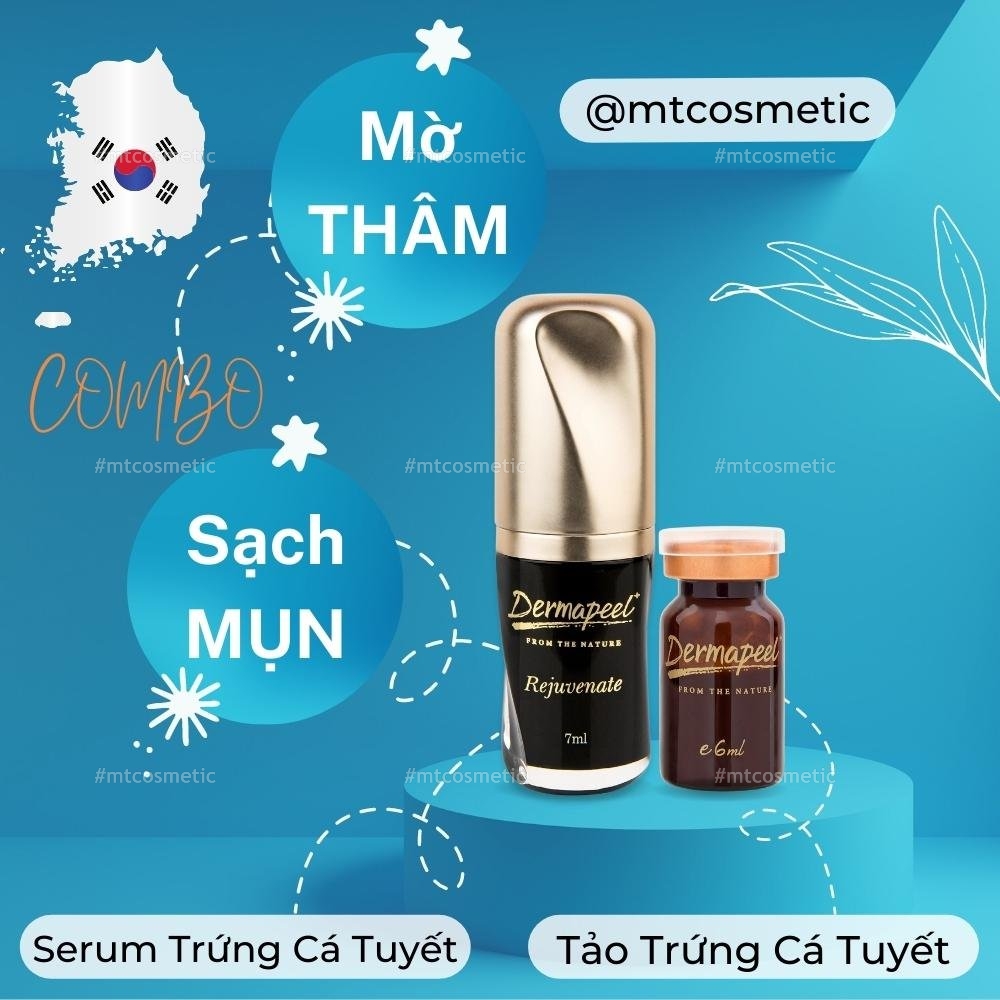 Combo sạch mụn mờ thâm mụn dermapeel - tảo trứng cá tuyết 6ml - serum trứng cá tuyết 7ml