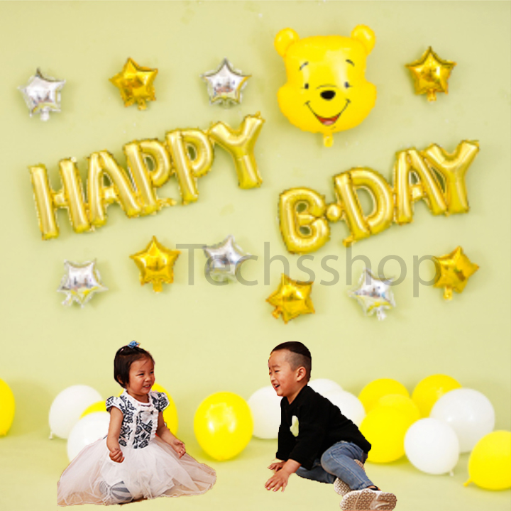 Bộ trang trí sinh nhật hoạt hình gấu Pooh - Phụ kiện trang trí thôi nôi - Đồ trang trí đầy tháng - Bong bóng trang trí sinh nhật bé trai - Chữ happy birthday - Sét trang trí sinh nhật cho bé - Bộ bóng trang trí bé gái - Lễ kỷ niệm