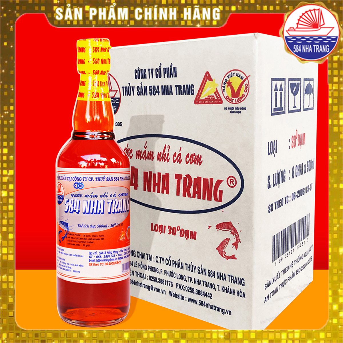 [HCM]Thùng 6 chai 500ml Nước Mắm Truyền Thống Cao Cấp 584 Nha Trang 30 Độ Đạm Chai thủy tinh Date luôn mới