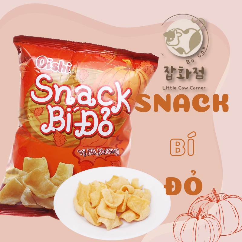 Combo 10 gói bánh snack bim bim bí đỏ vị bò nướng oishi gói 32g